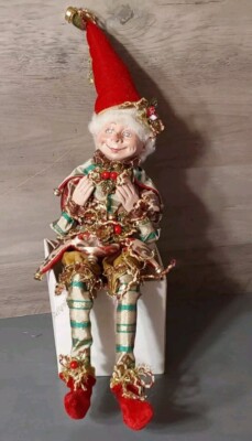 Hobby Lobby Red Gold Christmas Elf Shelf Sitter Hanging Poseable
