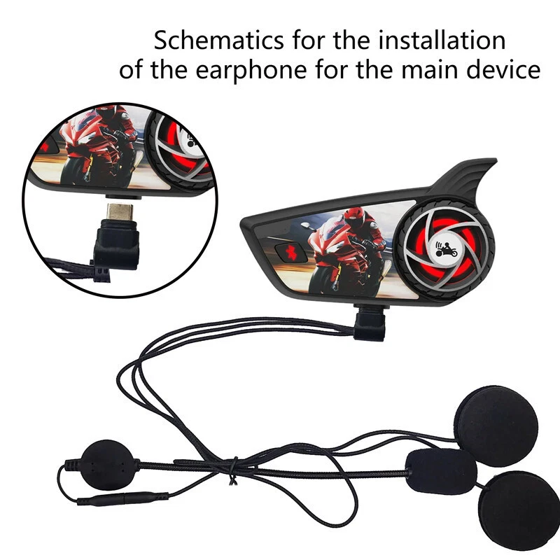 Casco de intercomunicador de motocicleta Auriculares Bluetooth Interphone inalámbrico Reproductor de música Foto 3 de 4