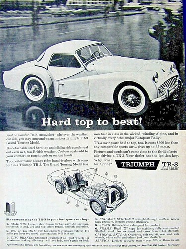 1960 Triumph TR 3 Vintage  Cop In Rain Original Print Ad 8.5 x 11"