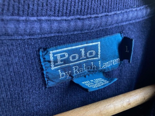 Polo Ralph Lauren Sweater Men’s Large Navy Blue 1/4 Zip Mock Neck Cotton - Picture 6 of 8