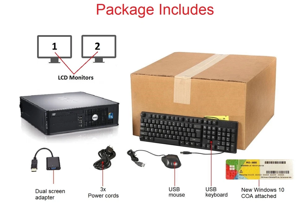 Dell or hp Desktop PC Computer Core i3 500GB 8GB DUAL 24" LCD WiFi Windows 10 - Image 4 of 4
