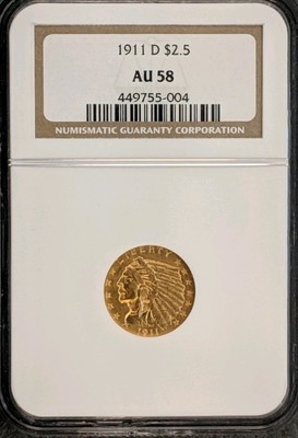 1911 D 250 Indian Head Gold Quarter Eagle Ngc Au 58 Strong D Ebay