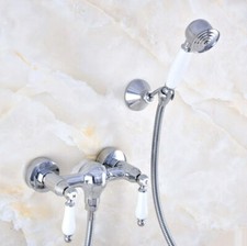 Silver Chrome Brass Bathroom Handheld Spray Shower Faucet Set Mixer Tap 2na778
