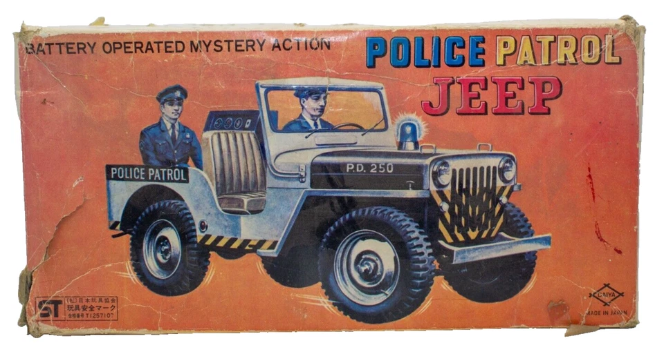 1970's Japanese Tin Battery Operated "Police Jeep"  w/ Box - Image 2 of 4