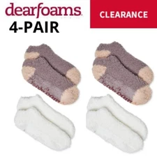 Dearfoams 4 Pair Non-Skid SZ 4-10 Cozy Comfort Low Cut Fuzzy Socks white, BROWN