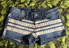 Vigoss Girls Blue Denim Midi Jean Shorts Crochet Pattern Size 12 EUC