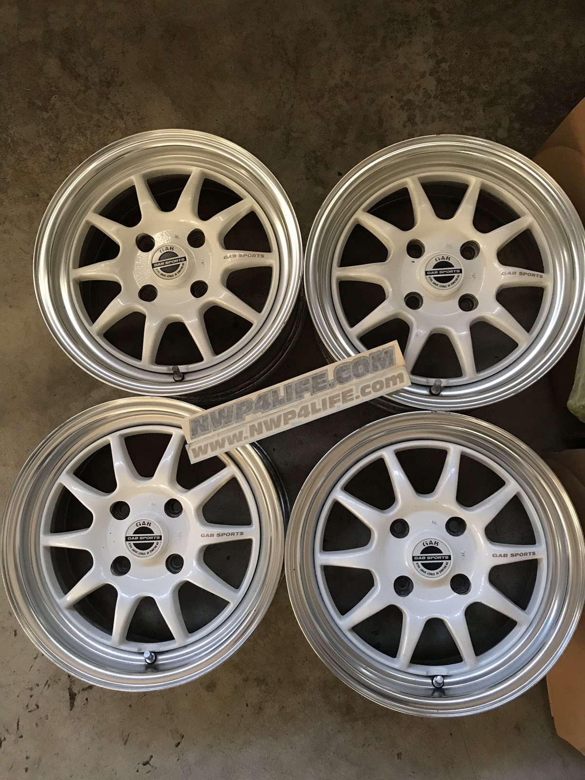 **RARE**15”WhiteGABSPORTJDMRIMS.4x114.3