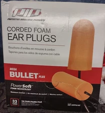 BOX OF 100 PAIR PIP Corded Foam Disposable Noise Reduction Ear Plug