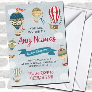 Vintage Burlap Girls Pink Hot Air Balloon Invitations Baby Shower
