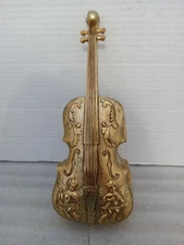 Vintage Lego Fine Quality cast violin music box gold plated works EUC