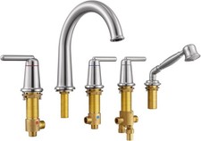 Roman Tub Faucet with Sprayer and Valve 3 Handle 5 Hole Widespread Deck Mount
