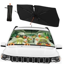 CHILL TEK Funny Animals Car Windshield Sun Shade Umbrella, Frog Driving Car