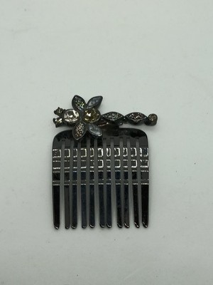 Vintage Kammspange - graue Drachenfliege Strass Kammschieber Haarspange NOS