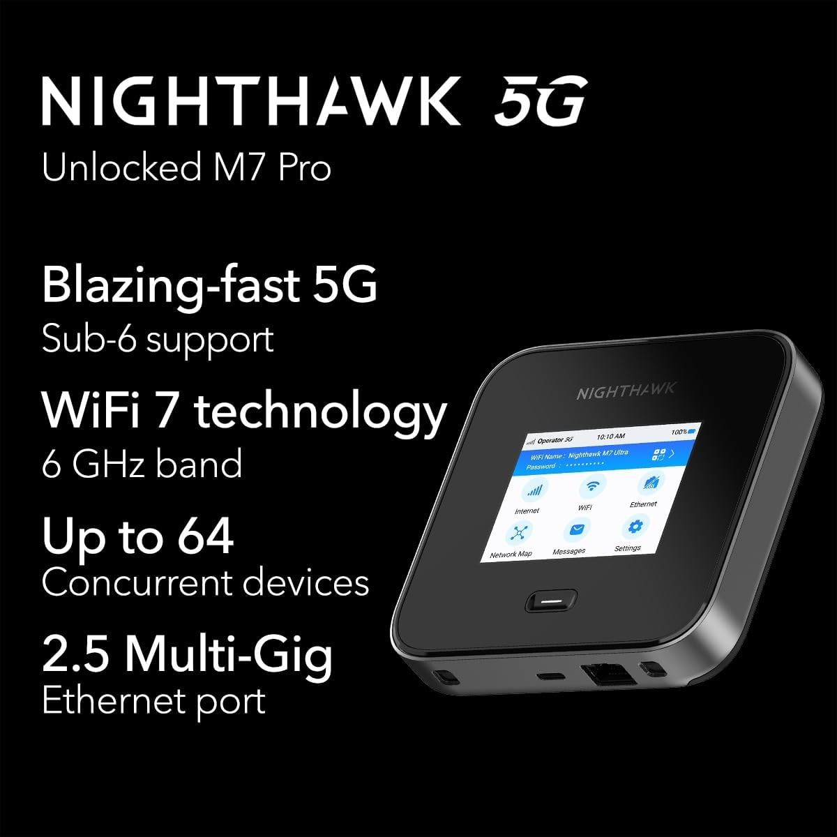 NETGEAR Nighthawk M7 Pro - 5G Mobile Hotspot WiFi 7 MR7400 Router Travel