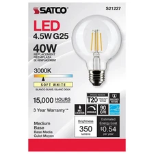 SATCO S21227 - 4.5 Watt G16.5 LED Candelabra Bulb - 3000K - 120 Volts (6 Pack)
