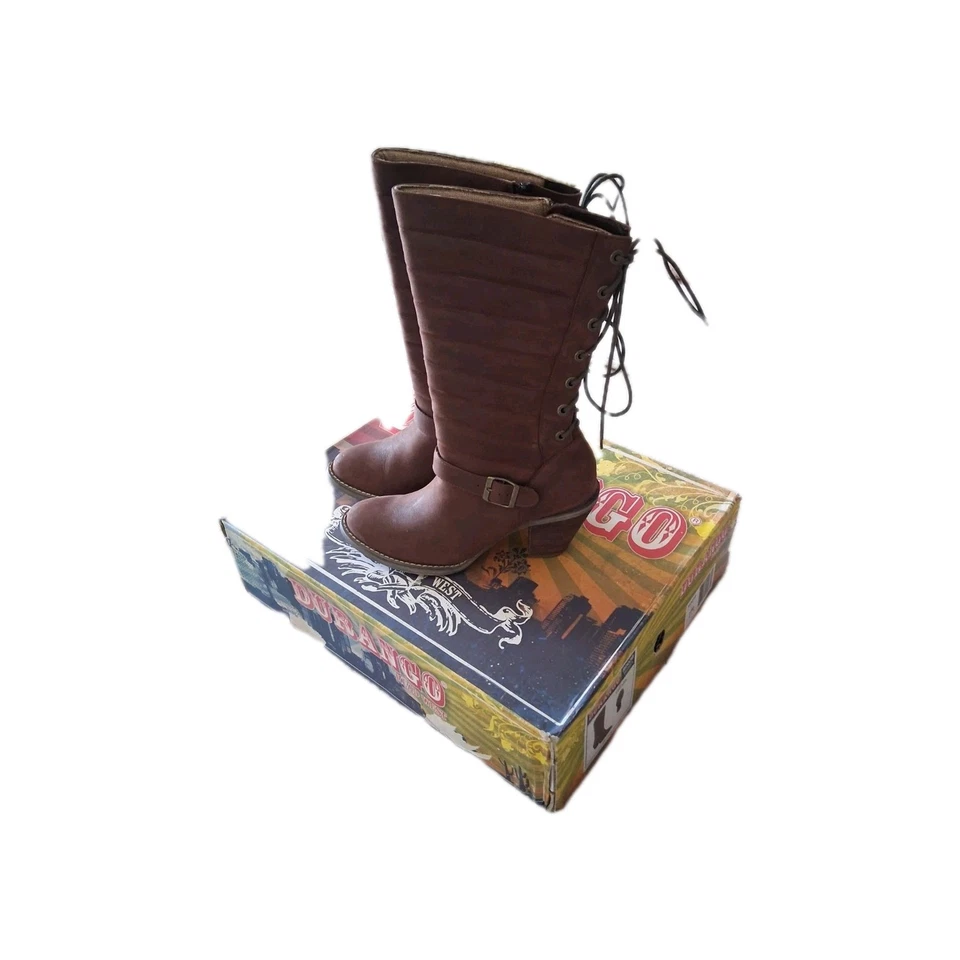 Durango Brown Leather Heeled Western Moto Boots Side Zip Womens Size 10 M New - Image 2 of 4