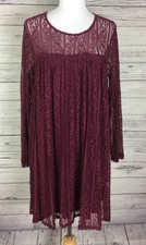 Bow & Arrow Women’s Wine Red Sheer Lace Overlay Lined Gold Back Zip Dress Size L