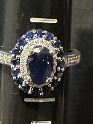 Schöner Kay Jewelers Saphir und Diamant Ring, Größe 6, Silber, schneller Versand