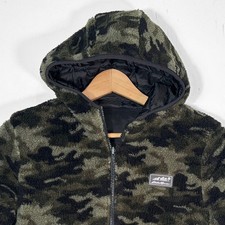 Eddie Bauer Kids Reversible Hooded Jacket Black Camo Puffer Fleece Size M