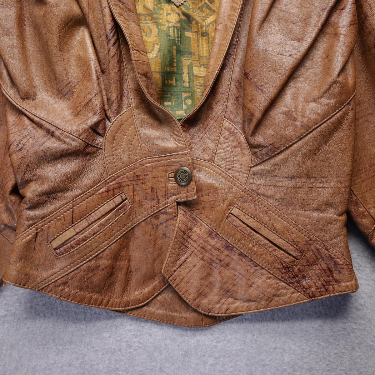 Vintage Alta Moda Leather Jacket Womens 44 Italian Made Geometric