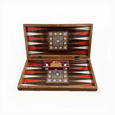 New Open Box Star Solid Wood Mother-of-Pearl Backgammon Premium Turkish Game Set