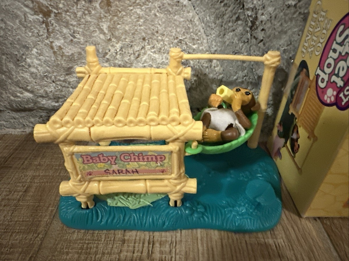 Vintage Littlest Pet Shop Zoo Baby Chimp Monkey Play Set Kenner 1993 CIB