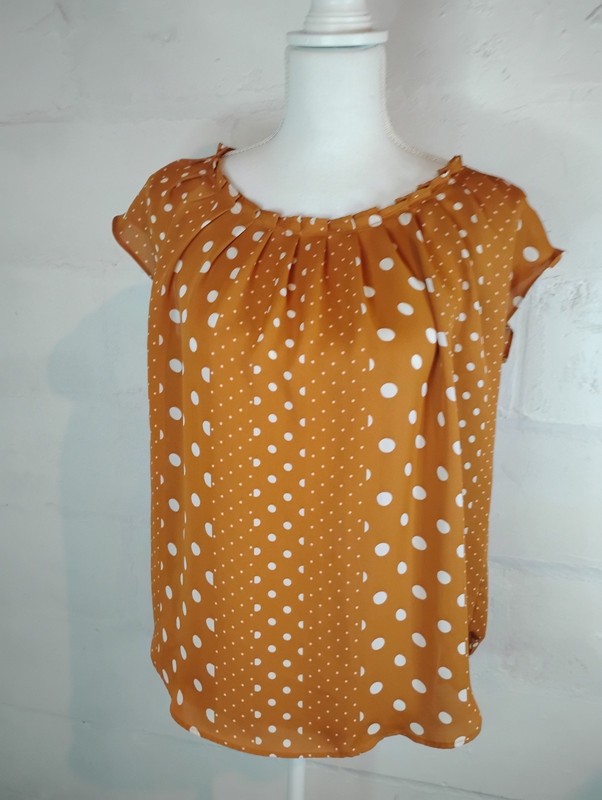 Lauren Conrad mustard orange top Blouse Polka Dots Flowy Relaxed M