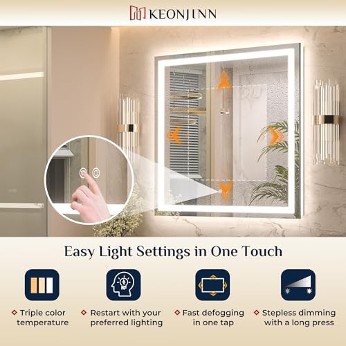  30 x 36 Inch LED Bathroom Mirror with Lights, 36"L x 30"W Frontlit & Backlit - Picture 3 of 6