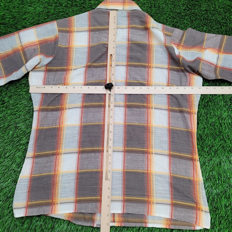 Vintage 80s Baracuta Plaid Button Shirt Large 23x28 Brown - Image 4 of 4