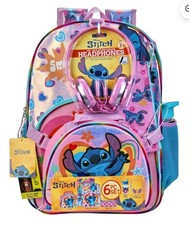 Disney Lilo & Stitch Niñas 17" 6 Piezas Mochila Set con Auriculares♡Rosa