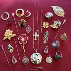 Vintage Costume Jewelry Mixed Lot Pins Brooches Necklaces Pendants Rings
