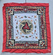 Vintage Wamcraft Aztec Pattern Bandana Red Made in USA Eagle Southwest 1990s