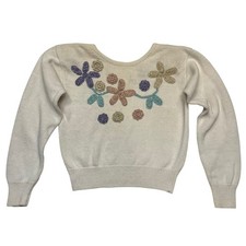 Gitano Vintage 80s Cream Floral Applique Feminine Cottagecore Sweater Size S