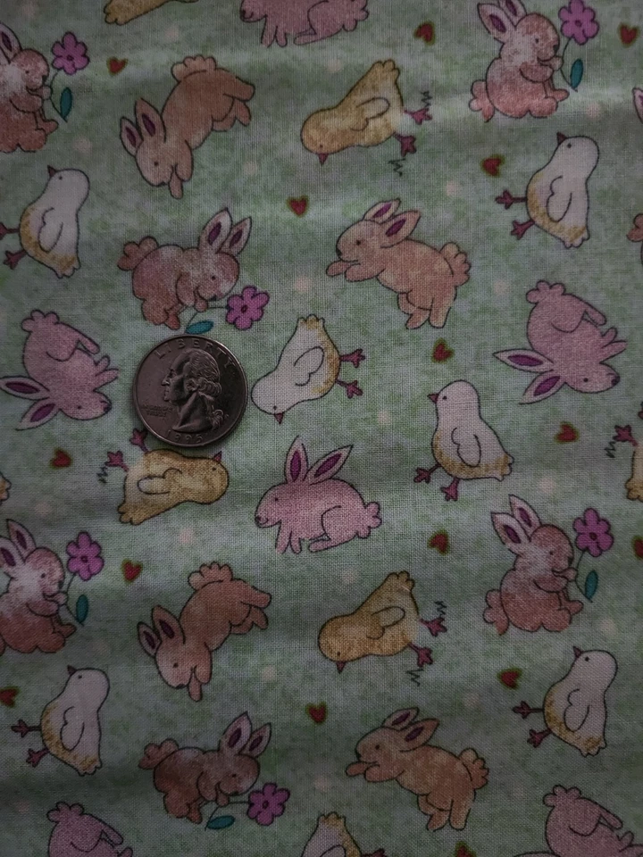 Bebé conejitos pollitos verde teniente colchas manualidades tela por yarda ALGODÓN de colección nuevo Foto 3 de 4