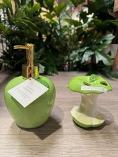 TK Maxx Green Apple Soap Dispenser & Toothbrush Holder Bathroom New Gold Design