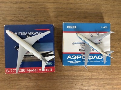 Set of two vintage Schabak 1:600 die cast models British 777 and Aeroflot IL-96