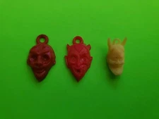 RARE VTG WHITE/ RED DEVIL/ MONSTER HEAD GUMBALL CHARM PRIZE  (3)