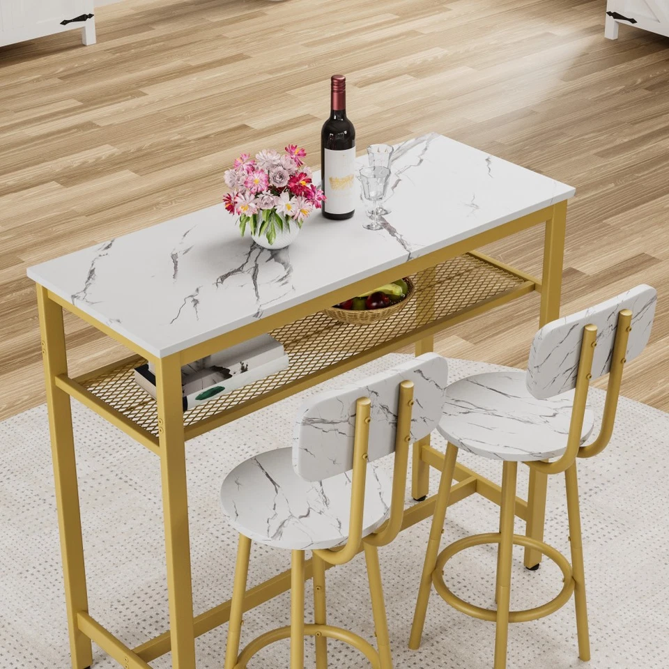Dining Table Set W 2 Stools 3 Piece Counter Small Apartment Breakfast Table - Image 4 of 4