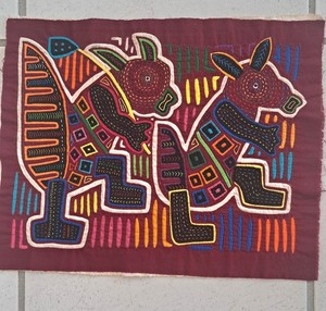 Vintage Frameable MOLA  Art Handmade Panama Naughty  Folk Art