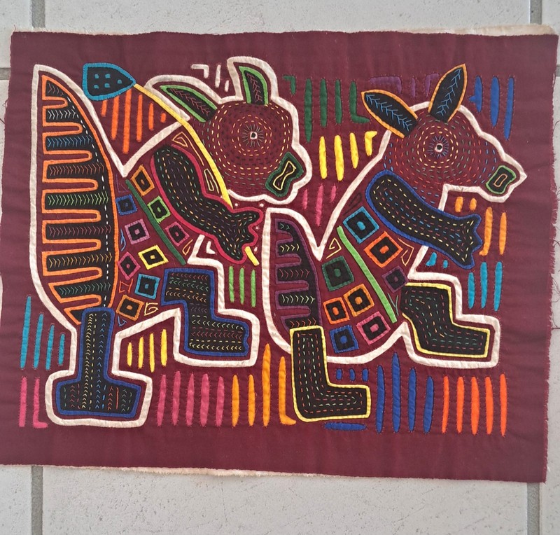 Vintage Frameable MOLA  Art Handmade Panama Naughty  Folk Art