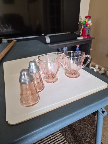 Lot of Pink glass Sugar and Creamer depression glass and Jeanette S/P