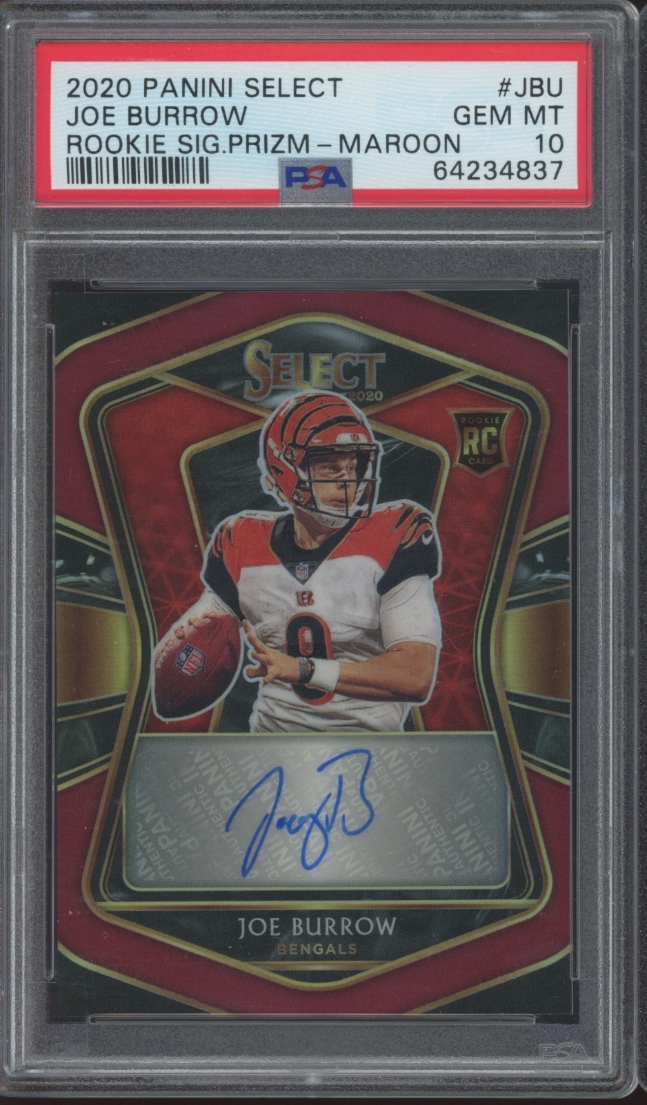 2020 Panini Select Prizm Maroon Joe Burrow 12/25 Auto RC Rookie Gem Mint PSA 10