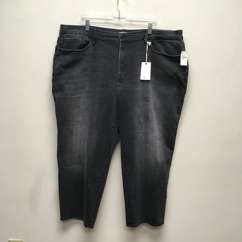 Good American Black Denim High Rise Stretch Good Legs Straight Leg Jeans 28 32