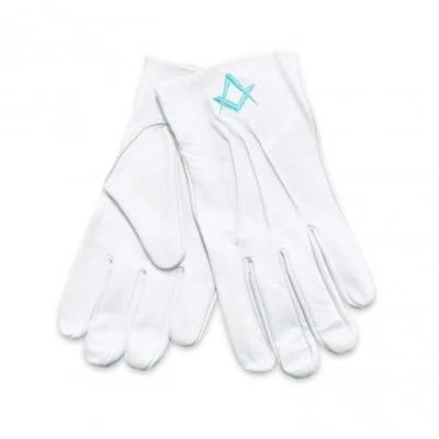 Gants Maçonniques En Cuir Doux 100% Blanc Avec Équerre Et Compas - Photo 1/2