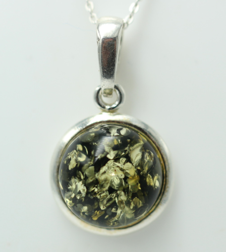Colgante De Ámbar 925 Plata De Ley Ámbar Verde Collar Cadena Top Joyas