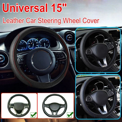 PU Leather Car Steering Wheel Cover Good Grip Auto Car Accessories 15"/37-38CM