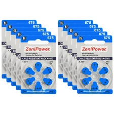 ZeniPower Size 675 1.45V Hearing Aid Batteries (60 Pack)