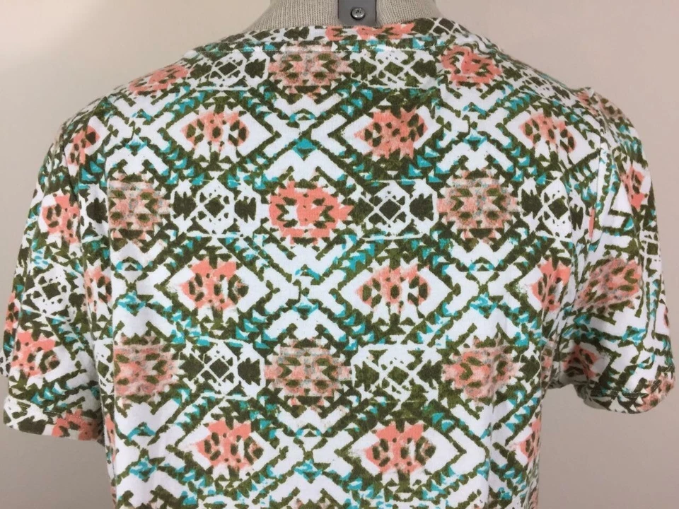 Top tejido relatividad talla 1X marrón rosa floral cuello en V manga corta algodón Foto 4 de 4