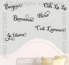 Paris France Theme Vinyl Wall Decal Sticker OOH LA LA Bienvenue BONJOUR Words