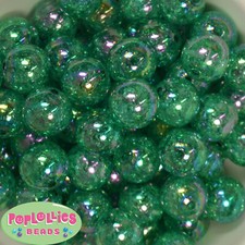 20mm Emerald Green Crackle Style Chunky Acrylic Bubblegum Beads 20 pc